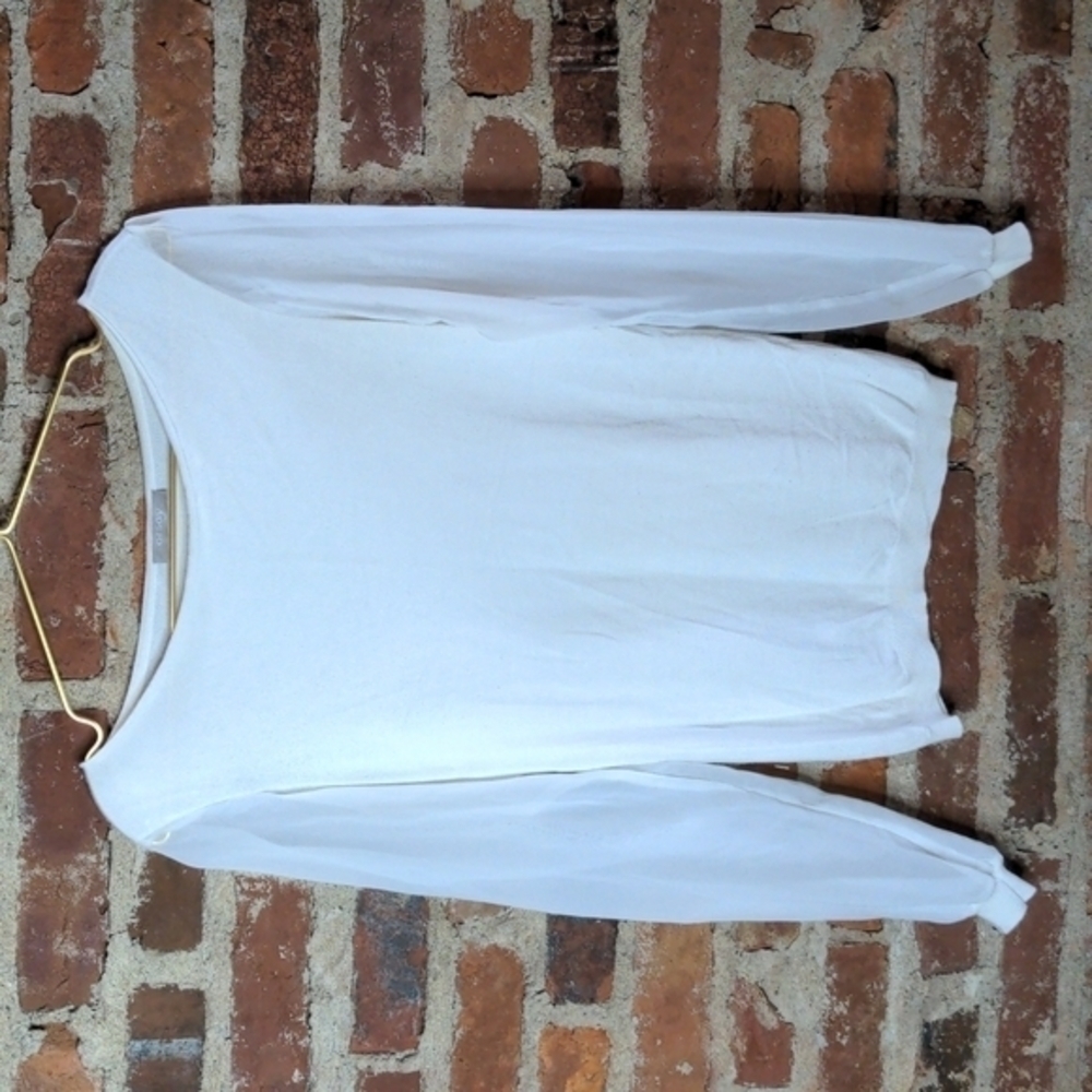 Orsey Sheer Sleeve Medium Cream Sheer Sleeve Boat Neck Blouse